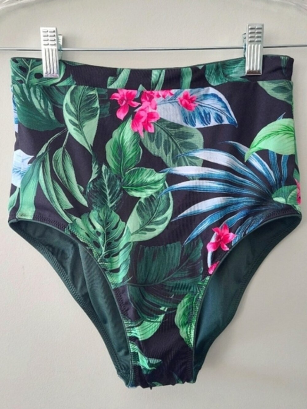 Kona Sol Bikini Bottoms Small Green Tropical Floral Reversible Extra High-waist
